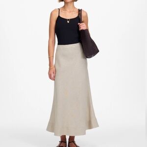 Madewell Linen Maxi Slip Skirt Oatmeal Beige 100% Linen Size Small Coastal Chic